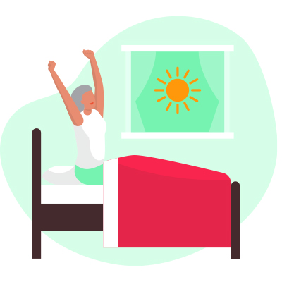 Illustration of man in bed waking up