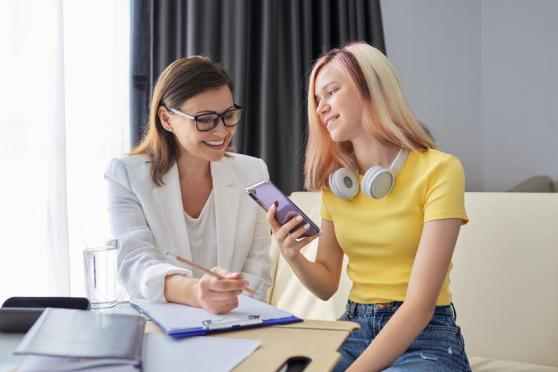 Mother and daughter talking